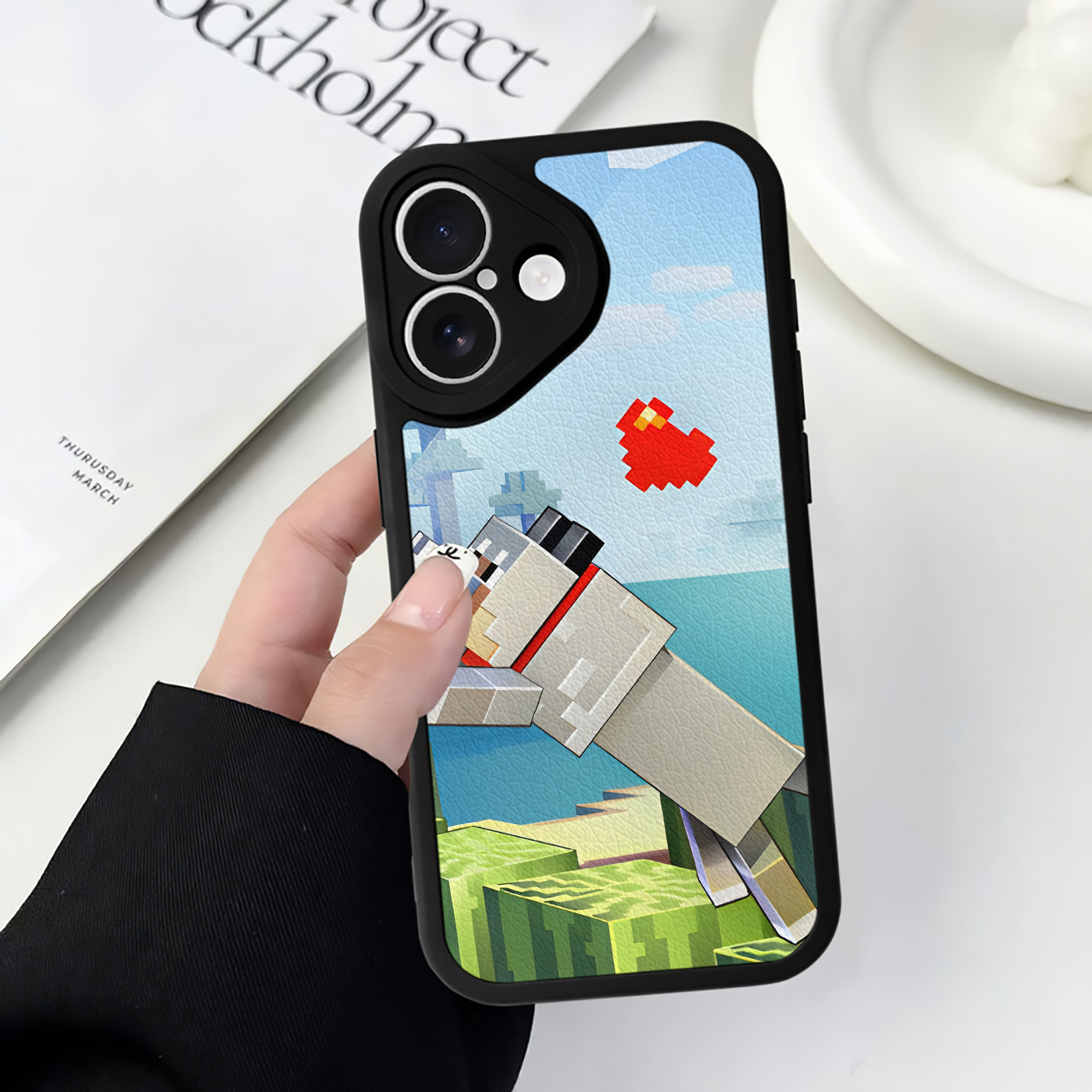（画像用） マインクラフト ブロックの世界 Minecraft MC Block world 【iPhone 16シリーズ対応】シリコンスマホケース（レザー調） 材質：シリコン